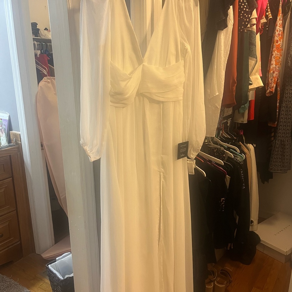 Lulu's Elegant Cream Long Sleeve Dress